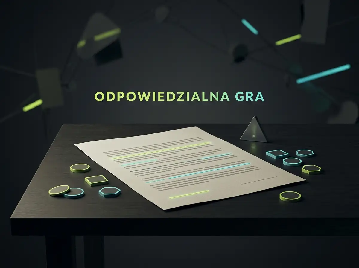 Abstrakcyjna ilustracja dokumentu z zaznaczonymi warunkami i znakami ostrzegawczymi