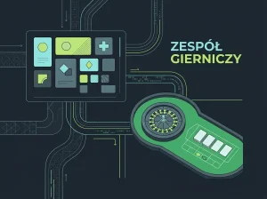 Abstrakcyjna biblioteka gier kasynowych przedstawiona jako zestaw neutralnych kafelków i stołów live