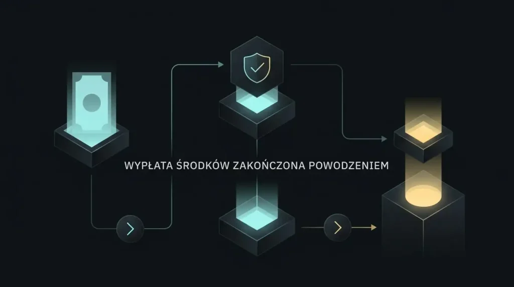 Neutralny schemat etapów wypłaty od zlecenia przez kontrolę warunków do realizacji płatności